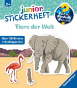 Buchcover und Innenansicht für das Buch: Wieso? Weshalb? Warum? junior Stickerheft - Tiere der Welt
