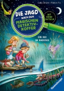 Buchcover und Innenansicht für das Buch: Die Jagd nach dem magischen Detektivkoffer, Band 8 - Ein Hai im Badesee