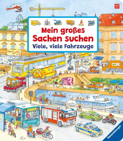 Buchcover und Innenansicht für das Buch: Mein großes Sachen suchen: Viele, viele Fahrzeuge