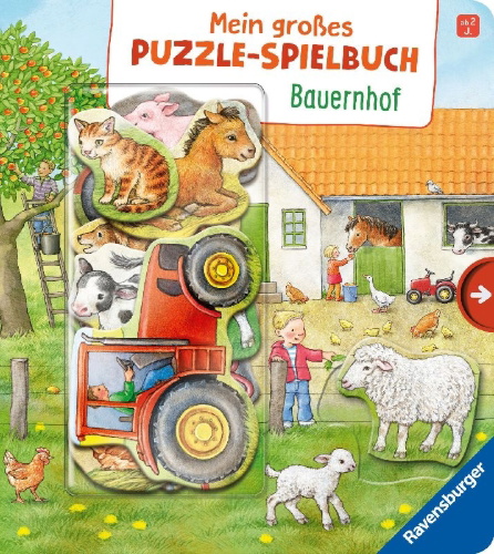 Buchcover und Innenansicht für das Buch: Mein großes Puzzle-Spielbuch Bauernhof