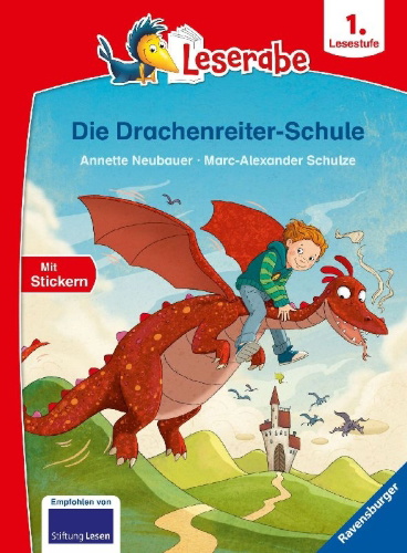 Buchcover und Innenansicht für das Buch: Die Drachenreiter-Schule - Leserabe ab 1. Klasse - Erstlesebuch für Kinder ab 6 Jahren