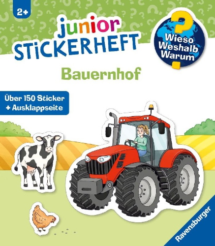 Buchcover und Innenansicht für das Buch: Wieso? Weshalb? Warum? junior Stickerheft - Bauernhof