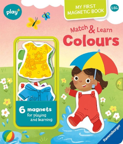 Buchcover und Innenansicht für das Buch: Play+ My first Magnetic Book: Match and Learn Colours