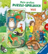 Buchcover und Innenansicht für das Buch: Mein großes Puzzle-Spielbuch - Wald