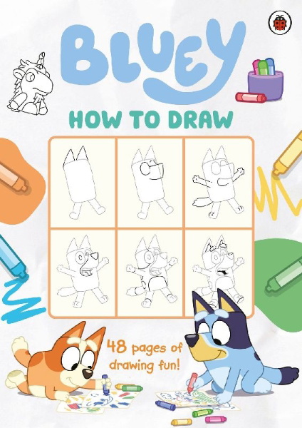 Buchcover und Innenansicht für das Buch: Bluey: How to Draw