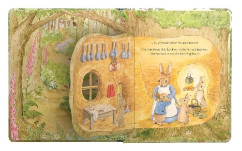Buchcover und Innenansicht für das Buch: Peter Rabbit A Peep-Inside Tale