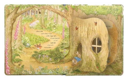 Buchcover und Innenansicht für das Buch: Peter Rabbit A Peep-Inside Tale
