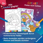 Buchcover und Innenansicht für das Buch: CreArt Malen nach Zahlen ab 5 - Zauberpapier: Einhorn Zauber