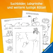 Buchcover und Innenansicht für das Buch: Kindergarten-Rätselspaß für unterwegs