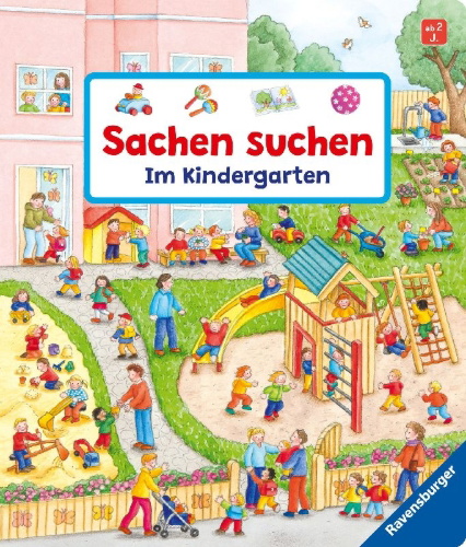 Buchcover und Innenansicht für das Buch: Sachen suchen: Im Kindergarten