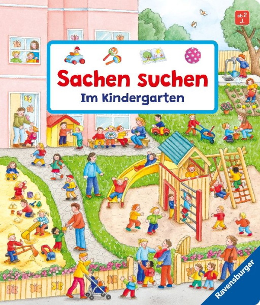 Buchcover und Innenansicht für das Buch: Sachen suchen: Im Kindergarten