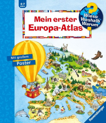 Buchcover und Innenansicht für das Buch: Wieso? Weshalb? Warum?: Mein erster Europa-Atlas