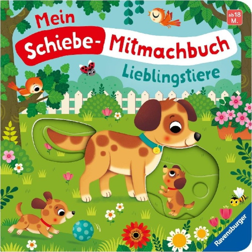Buchcover und Innenansicht für das Buch: Mein Schiebe-Mitmachbuch - Lieblingstiere