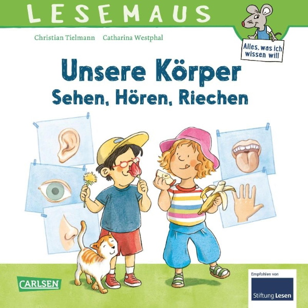 Buchcover und Innenansicht für das Buch: LESEMAUS 168: Unsere Körper - Sehen, Hören, Riechen