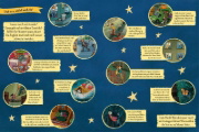 Buchcover und Innenansicht für das Buch: Sterne, Mond und Kuschelzeit. Unser großes Gute-Nacht-Wimmelbuch