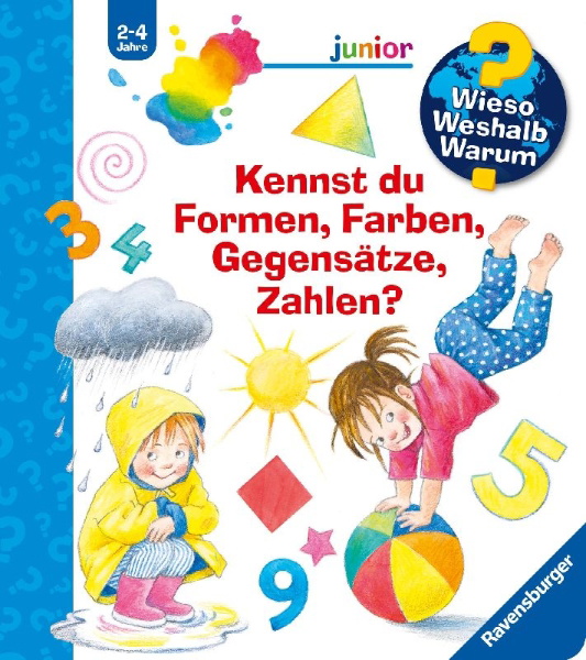 Buchcover und Innenansicht für das Buch: Wieso? Weshalb? Warum? Sonderband junior: Kennst du Formen, Farben, Gegensätze, Zahlen?
