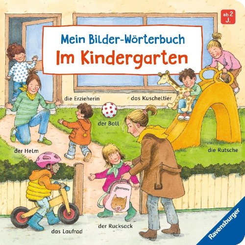 Buchcover und Innenansicht für das Buch: Mein Bilder-Wörterbuch: Im Kindergarten