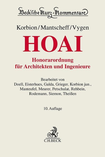 Buchcover und Innenansicht für das Buch: Honorarordnung für Architekten und Ingenieure (HOAI)