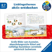 Buchcover und Innenansicht für das Buch: Wieso? Weshalb? Warum? aktiv-Heft: Fahrzeuge auf der Baustelle