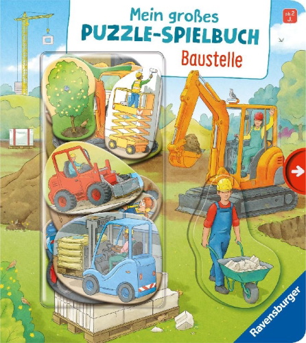Buchcover und Innenansicht für das Buch: Mein großes Puzzle-Spielbuch - Baustelle