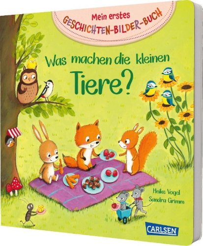 Buchcover und Innenansicht für das Buch: Mein erstes Geschichten-Bilder-Buch: Was machen die kleinen Tiere?