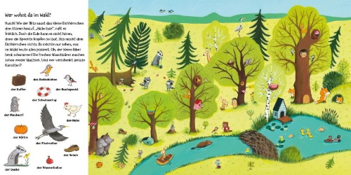 Buchcover und Innenansicht für das Buch: Mein erstes Geschichten-Bilder-Buch: Was machen die kleinen Tiere?