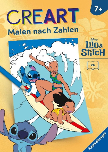 Buchcover und Innenansicht für das Buch: CreArt Malen nach Zahlen ab 7 Disney - Lilo & Stitch