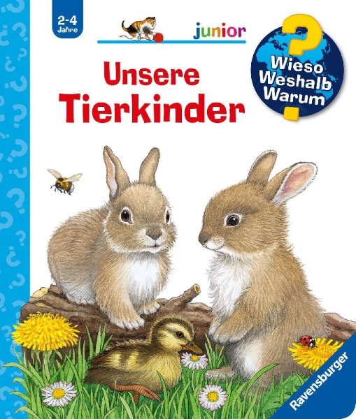 Buchcover und Innenansicht für das Buch: Wieso? Weshalb? Warum? junior, Band 15: Unsere Tierkinder