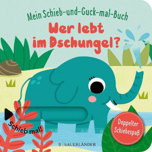 Buchcover und Innenansicht für das Buch: Mein Schieb & Guck-mal-Buch: Wer lebt im Dschungel?