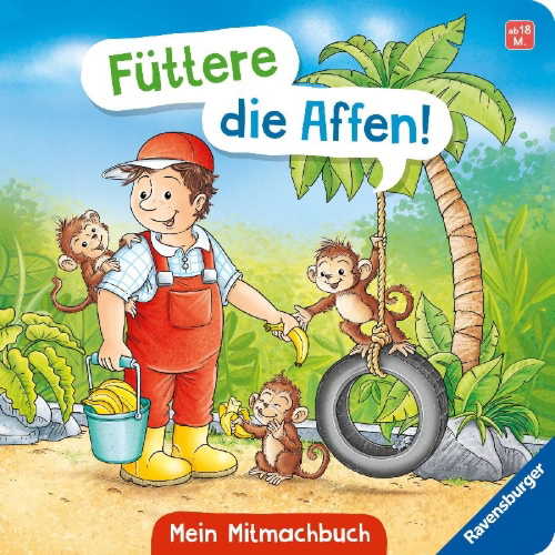 Buchcover und Innenansicht für das Buch: Füttere die Affen! Mein Zoo-Mitmachbuch