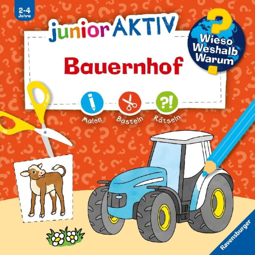 Buchcover und Innenansicht für das Buch: Wieso? Weshalb? Warum? junior AKTIV: Bauernhof