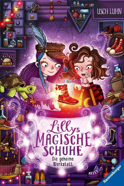 Buchcover und Innenansicht für das Buch: Lillys magische Schuhe, Band 1: Die geheime Werkstatt