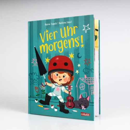 Buchcover und Innenansicht für das Buch: Vier Uhr morgens!