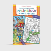 Buchcover und Innenansicht für das Buch: Mein lustiges großes Malspielbuch: Wimmel-Bilder (ab 5 Jahren)