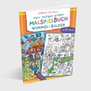 Buchcover und Innenansicht für das Buch: Mein lustiges großes Malspielbuch: Wimmel-Bilder (ab 5 Jahren)