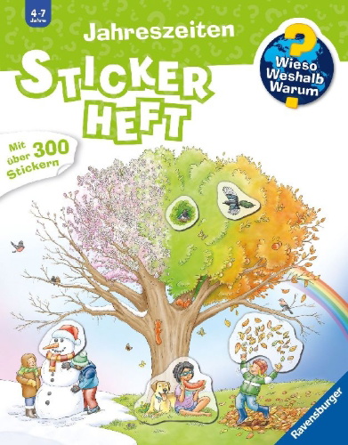 Buchcover und Innenansicht für das Buch: Wieso? Weshalb? Warum? Stickerheft - Jahreszeiten