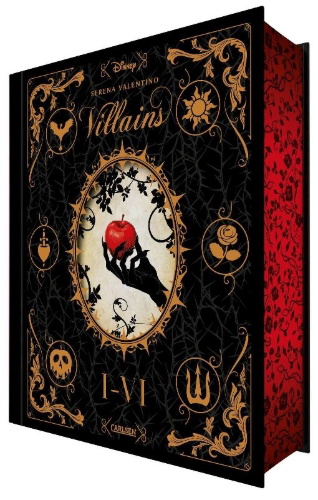 Buchcover und Innenansicht für das Buch: Disney Villains: Villains Band I-VI: Luxusausgabe mit Farbschnitt im düsteren Dark-Fantasy-Setting