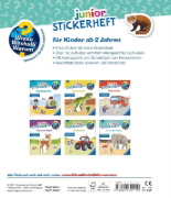 Buchcover und Innenansicht für das Buch: Wieso? Weshalb? Warum? junior Stickerheft - Tiere der Welt