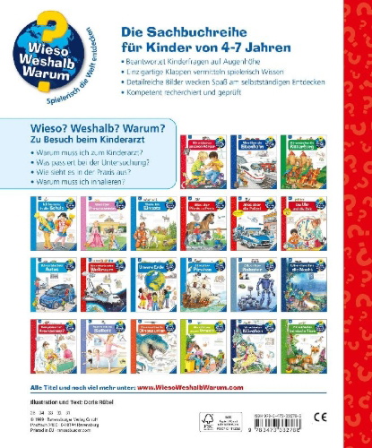 Buchcover und Innenansicht für das Buch: Wieso? Weshalb? Warum?, Band 9: Zu Besuch beim Kinderarzt