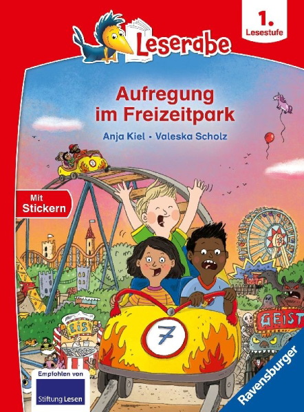 Buchcover und Innenansicht für das Buch: Leserabe 1. Lesestufe - Aufregung im Freizeitpark
