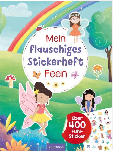 Buchcover und Innenansicht für das Buch: Mein flauschiges Stickerheft - Feen