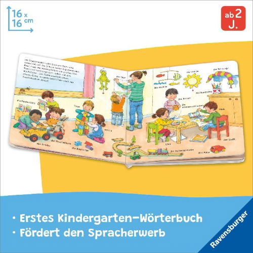 Buchcover und Innenansicht für das Buch: Mein Bilder-Wörterbuch: Im Kindergarten