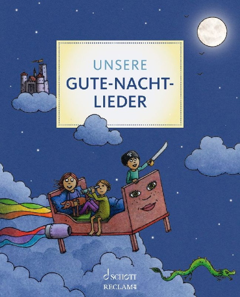 Buchcover und Innenansicht für das Buch: Unsere Gute-Nacht-Lieder