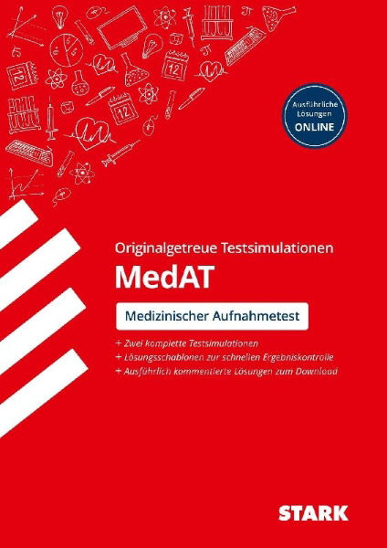 Buchcover und Innenansicht für das Buch: STARK Testsimulationen MedAT 2021/2022 - Testaufgaben mit Lösungen