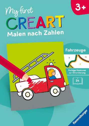 Buchcover und Innenansicht für das Buch: My first CreArt Malen nach Zahlen ab 3 - Fahrzeuge