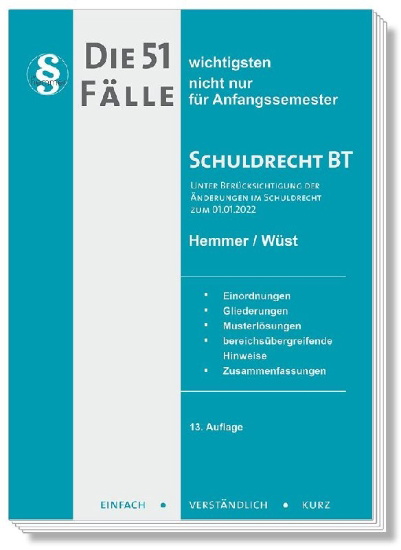 Buchcover und Innenansicht für das Buch: Die 51 wichtigsten Fälle Schuldrecht BT