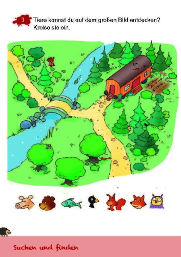 Buchcover und Innenansicht für das Buch: Mein Spiel- und Lernblock 1 - Abenteuer im Wald