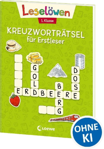 Buchcover und Innenansicht für das Buch: Leselöwen Kreuzworträtsel für Erstleser - 1. Klasse (Hellgrün)