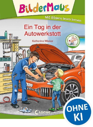 Buchcover und Innenansicht für das Buch: Bildermaus - Ein Tag in der Autowerkstatt