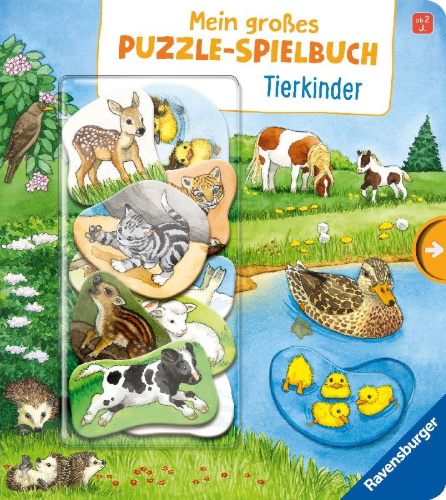 Buchcover und Innenansicht für das Buch: Mein großes Puzzle-Spielbuch: Tierkinder